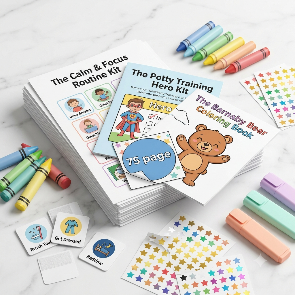Ultimate 3 in 1 parenting printables bundle with visual routine kit, potty training chart, and toddler coloring book by GoWithFund
